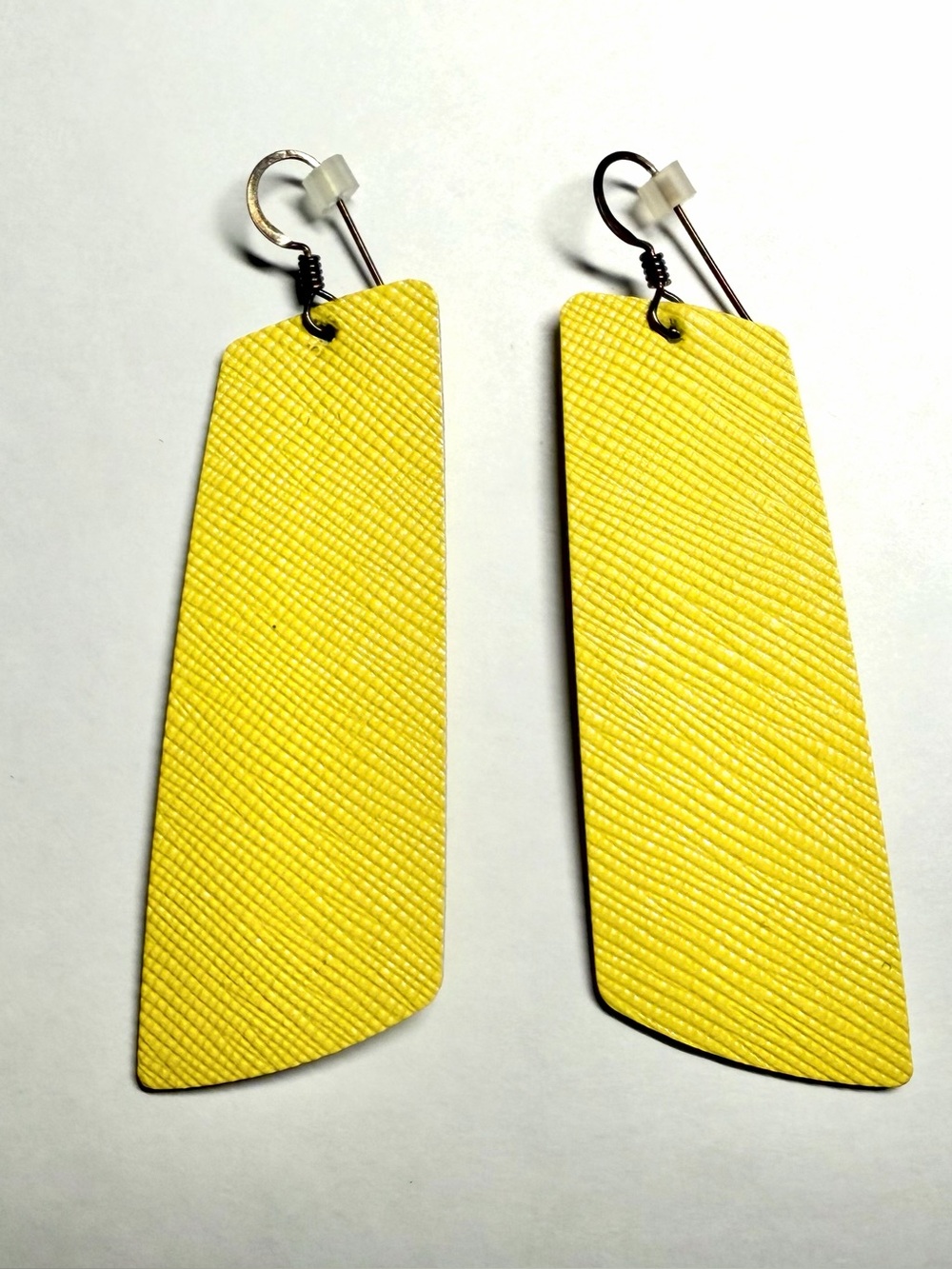 Nickel & Suede Yellow Elongated Block Earrings